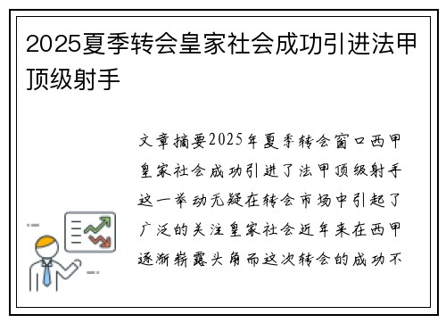 2025夏季转会皇家社会成功引进法甲顶级射手